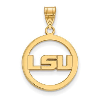 Sterling Silver w/GP LogoArt Louisiana State University Sm Pendant in Circl