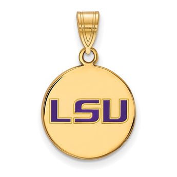 Sterling Silver w/GP LogoArt Louisiana State U Medium Enamel Disc Pendant